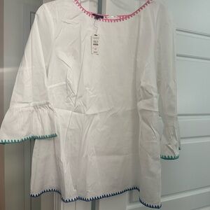 Talbots White Blouse with Pink Trim